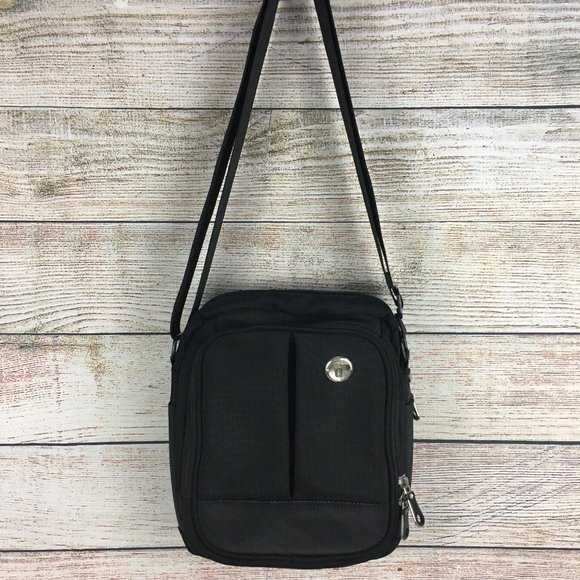 Crossbody Travel Bag Padded Unisex Black Canvas Nylon - Picture 1 of 13